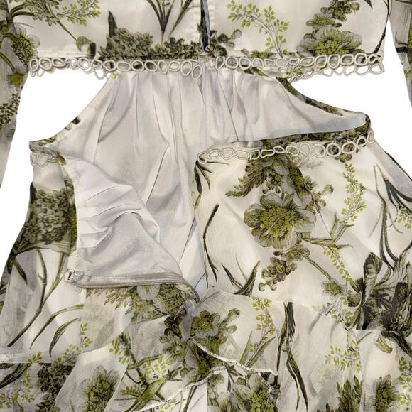 Asos Floral Cluster Embellished Long Sleeve Cut Out Ruffled Mini Dress Size 6 - Picture 12 of 15